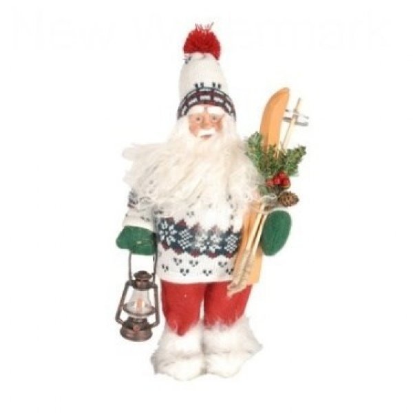 Χριστουγεννιάτικος Διακοσμητικός Άγιος Βασίλης, με Σκι και Φανάρι (30cm)
